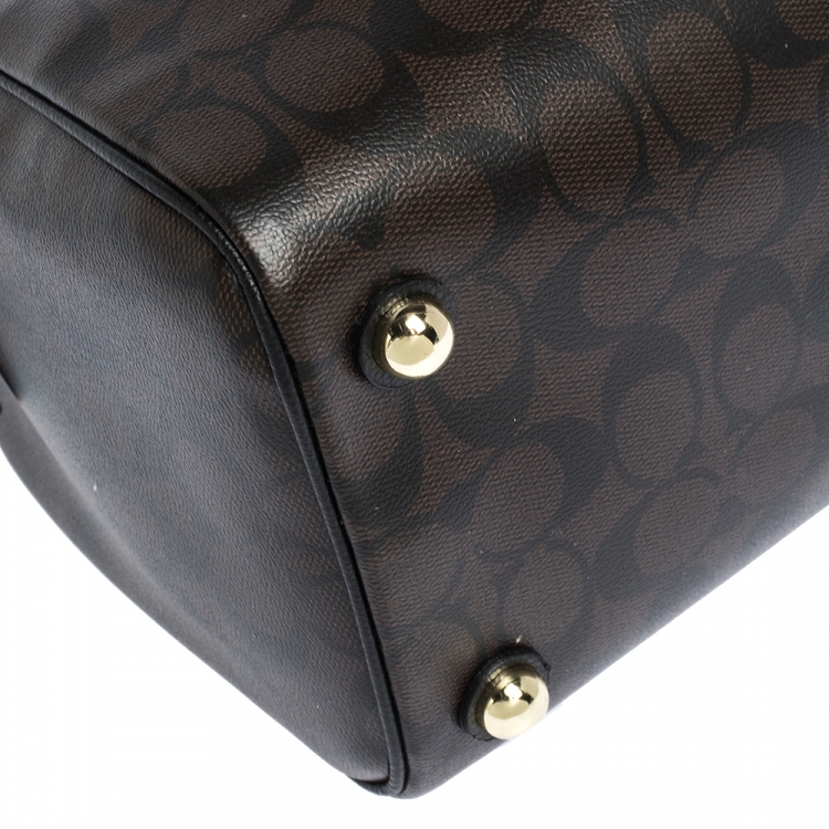 Pre Owned Coach Brown/Black Signature Coated Canvas Bennett Satchel