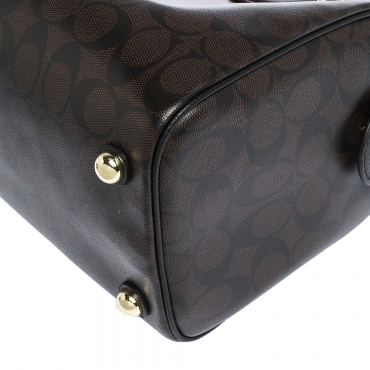 Pre Owned Coach Brown/Black Signature Coated Canvas Bennett Satchel