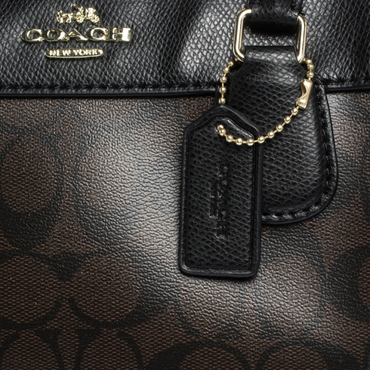 Pre Owned Coach Brown/Black Signature Coated Canvas Bennett Satchel
