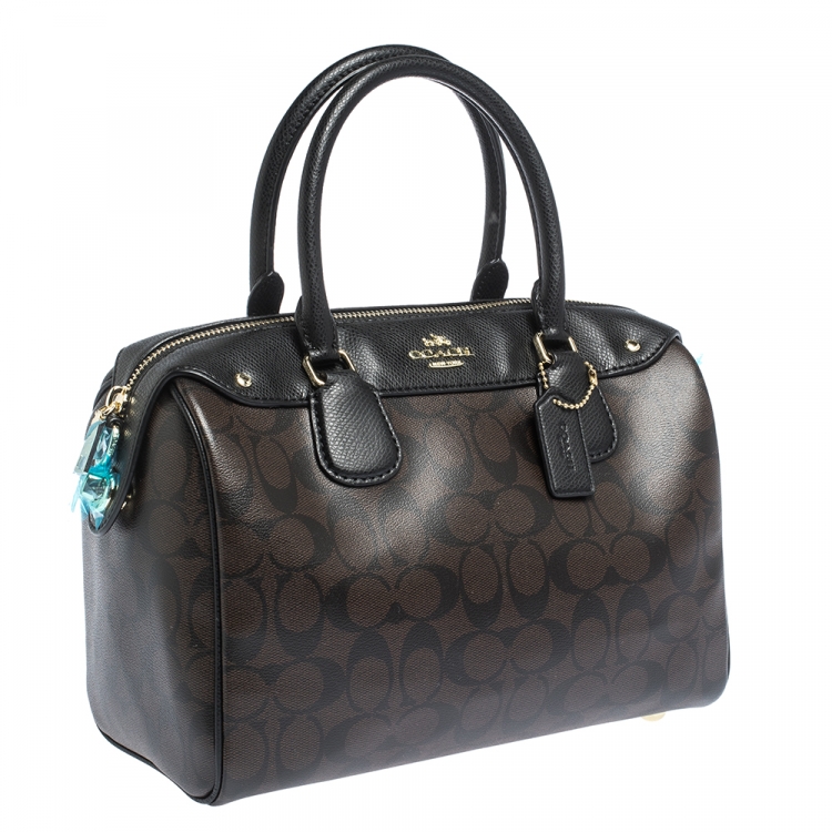 Pre Owned Coach Brown/Black Signature Coated Canvas Bennett Satchel