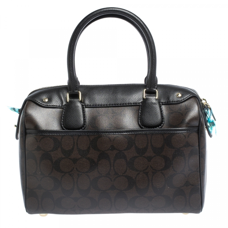 Pre Owned Coach Brown/Black Signature Coated Canvas Bennett Satchel