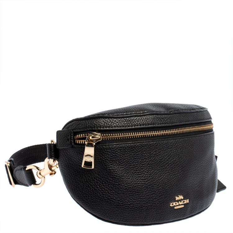Pre Owned Coach Black Pebbled Leather Belt Bag