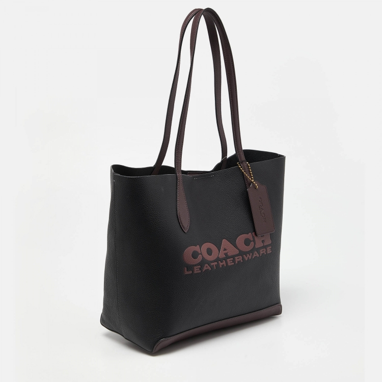 Pre Owned Coach Black/Burgundy Leather Kia Tote