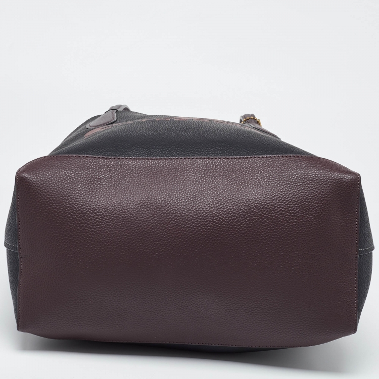 Pre Owned Coach Black/Burgundy Leather Kia Tote