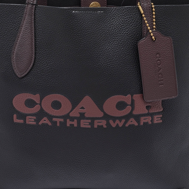Pre Owned Coach Black/Burgundy Leather Kia Tote
