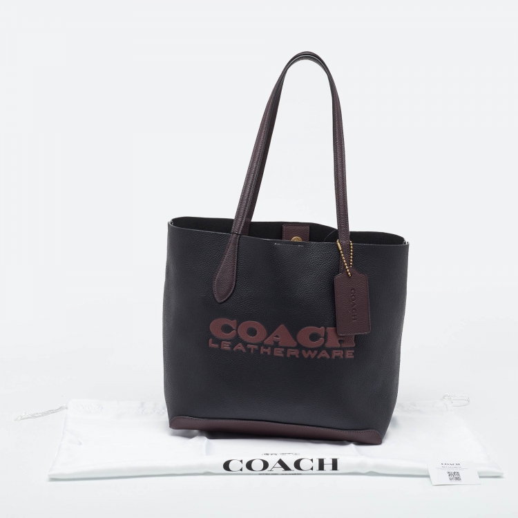 Pre Owned Coach Black/Burgundy Leather Kia Tote