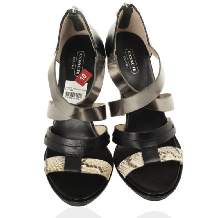 Pre Owned Coach Tawnee Vachetta Leather &amp; Snakeskin Strappy Sandals Size 40.5