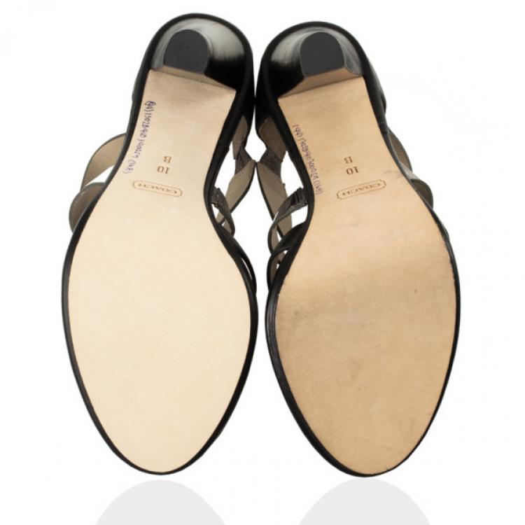 Pre Owned Coach Tawnee Vachetta Leather &amp; Snakeskin Strappy Sandals Size 40.5