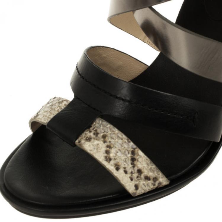 Pre Owned Coach Tawnee Vachetta Leather &amp; Snakeskin Strappy Sandals Size 40.5