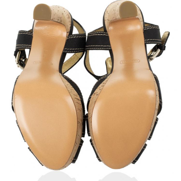 Pre Owned Coach Black Leather Bianca Platform Sandals Size 39.5