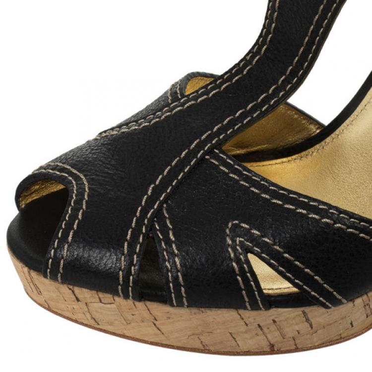 Pre Owned Coach Black Leather Bianca Platform Sandals Size 39.5