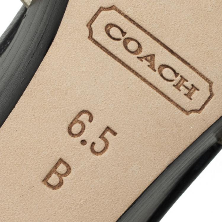 مملوكة مسبقًا Coach Black Leather &amp; Snakeskin T Strap Velvet Wedges Sandals Size 37