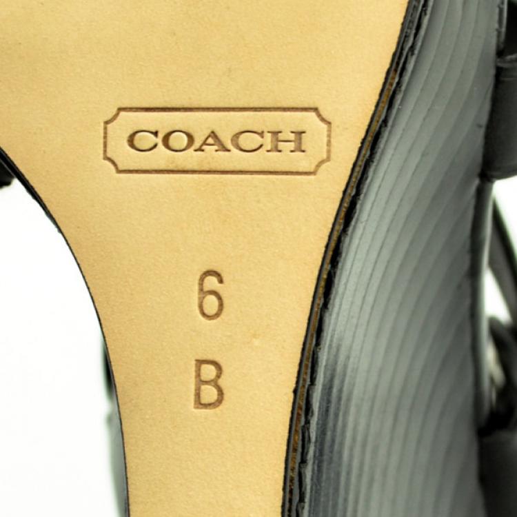 Pre Owned Coach Black Leather Macey Wedges Sandals Size 36.5