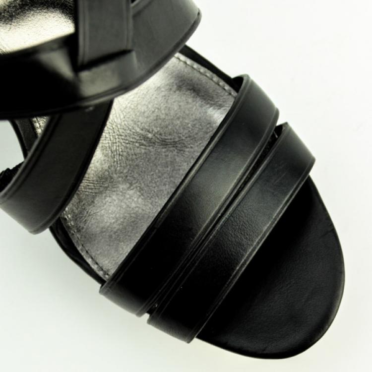 Pre Owned Coach Black Leather Macey Wedges Sandals Size 36.5