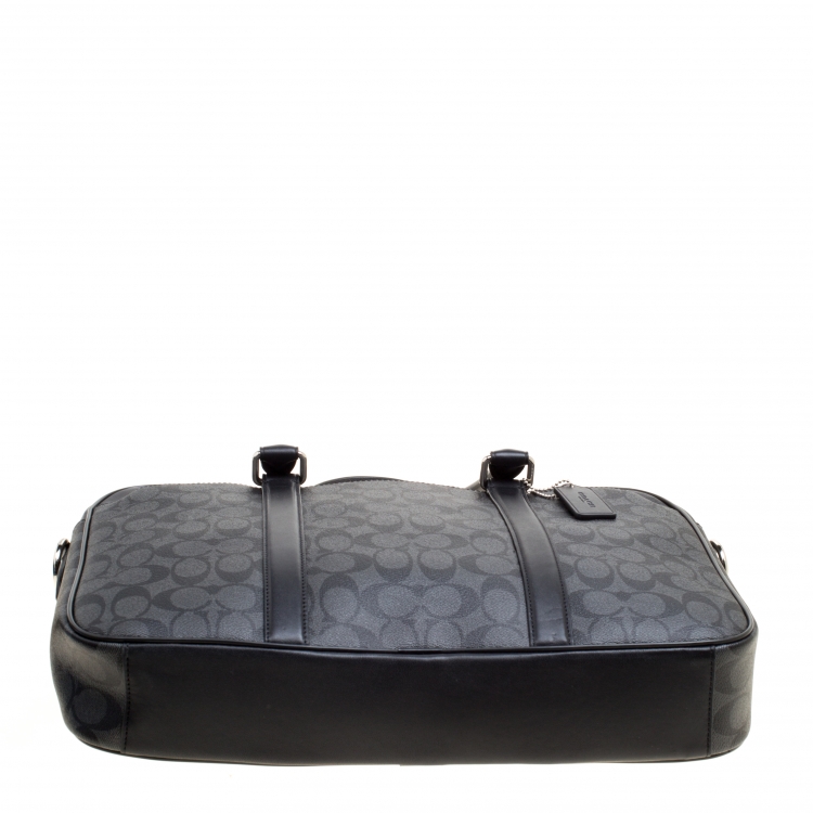 Pre Owned Coach Black Signature Canvas and Leather Slim Laptop Bag