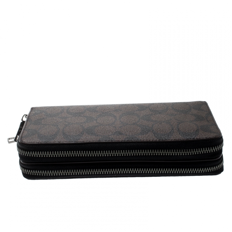 Pre Owned Coach Brown PVC Double Zip Travel Organizer