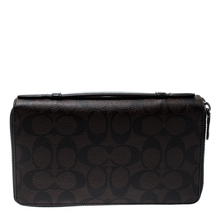 Pre Owned Coach Brown PVC Double Zip Travel Organizer