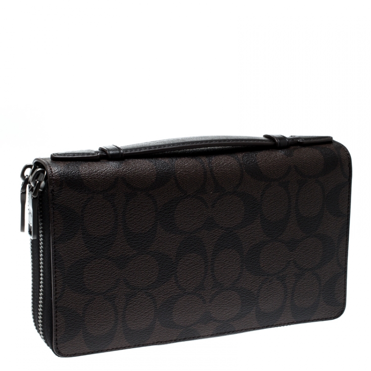Pre Owned Coach Brown PVC Double Zip Travel Organizer