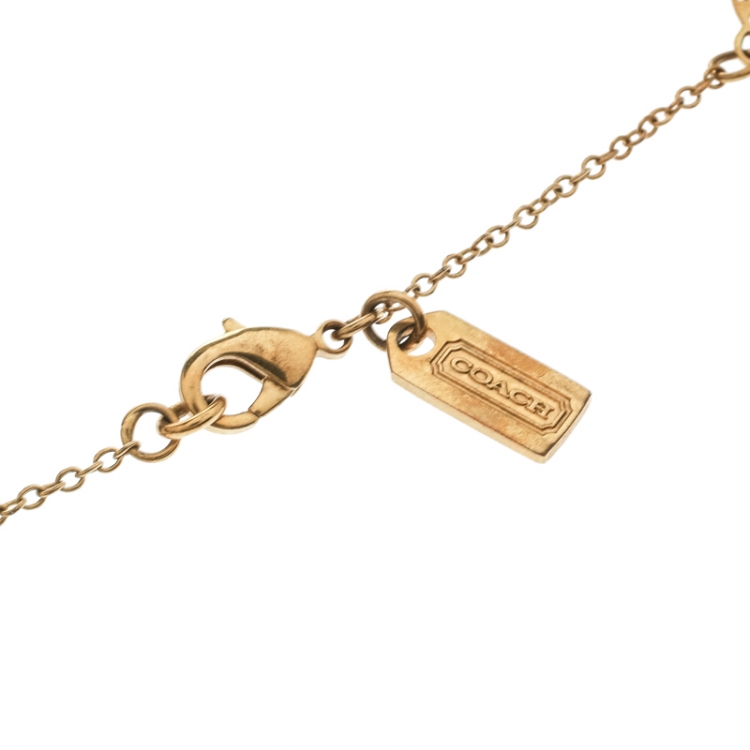 Pre Owned Coach Cut-out Logo Gold Tone Long Station Necklace