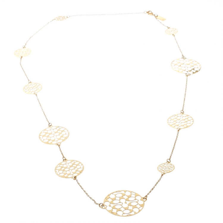 Pre Owned Coach Cut-out Logo Gold Tone Long Station Necklace