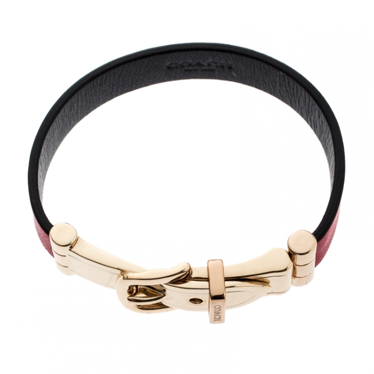 Pre Owned Coach Red Leather Gold Tone Buckle Bracelet
