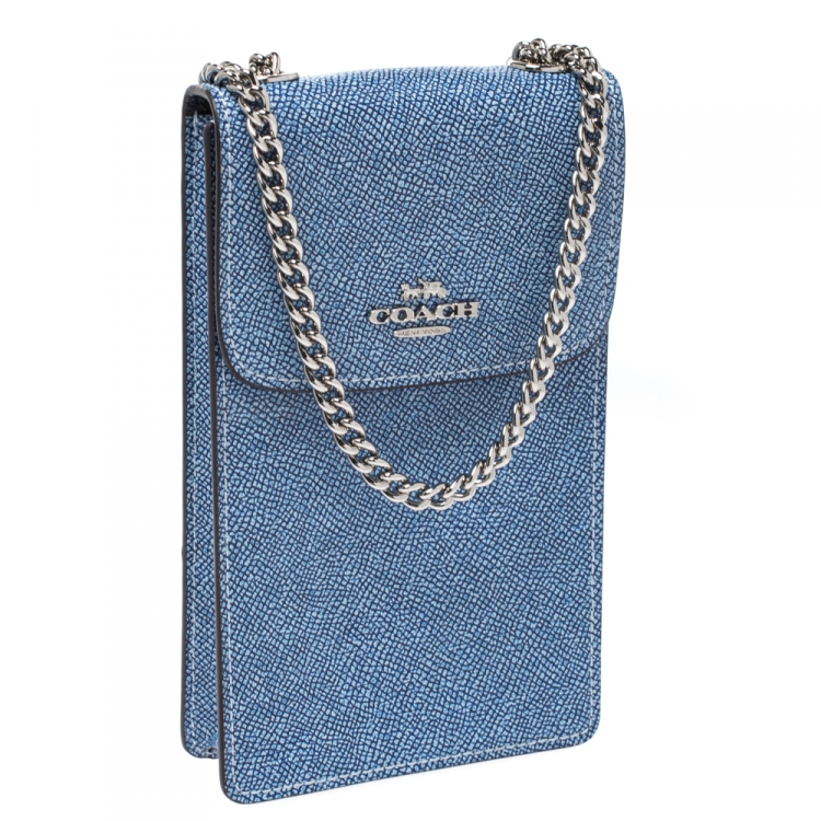 Pre Owned Coach Blue Leather Crossbody Phone Pouch