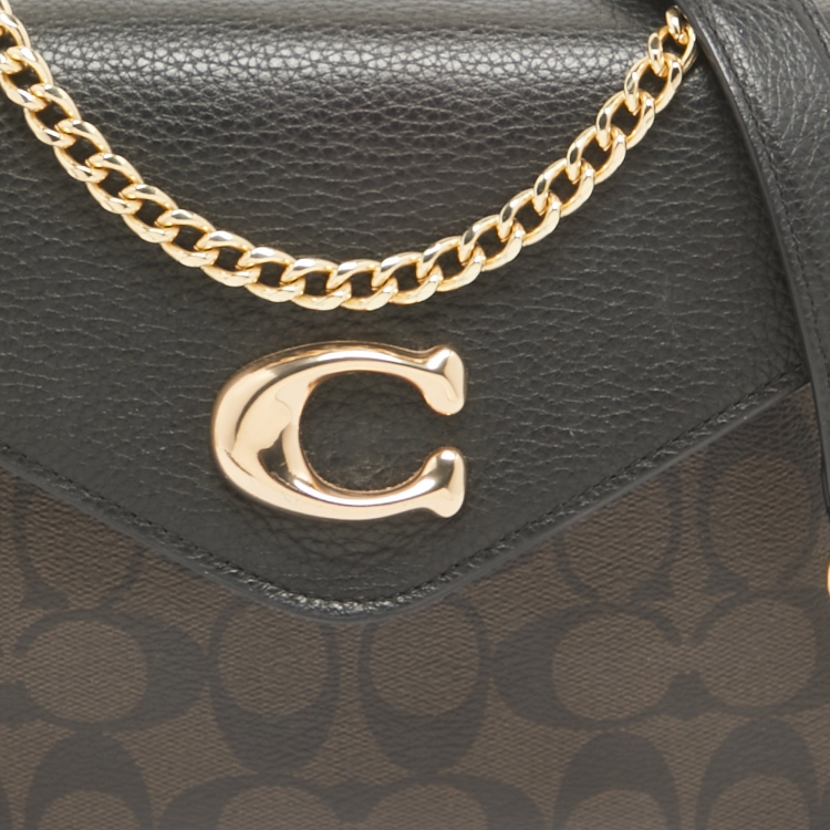 مملوكة مسبقًا Coach Black/Brown Signature Coated Canvas and Leather Tammie Shoulder Bag