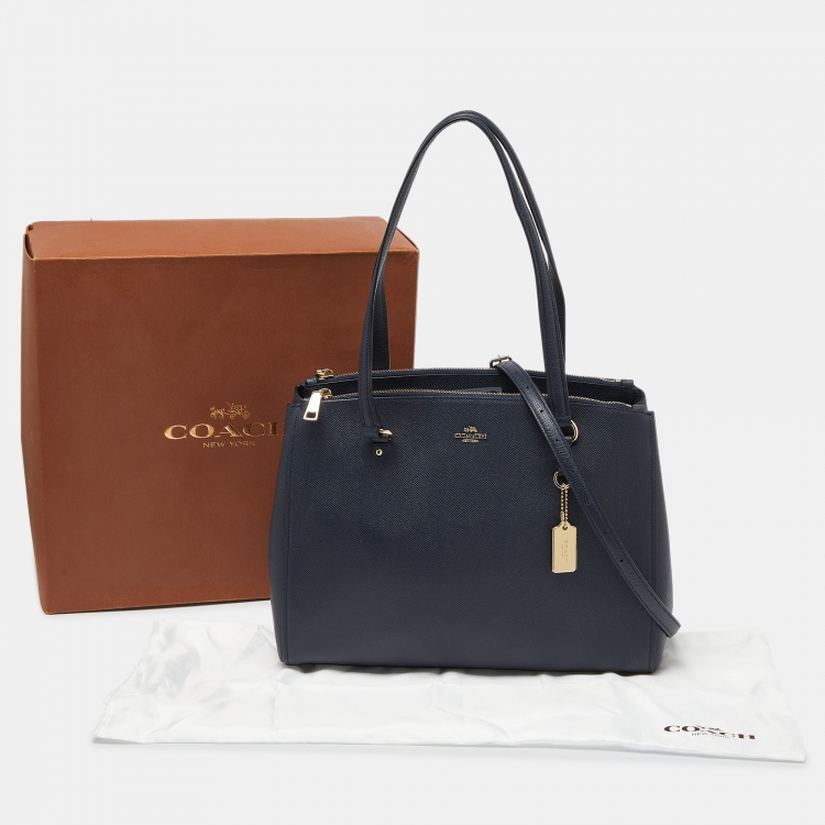 Pre Owned Coach Navy Blue Leather Stanton Carryall Tote 
