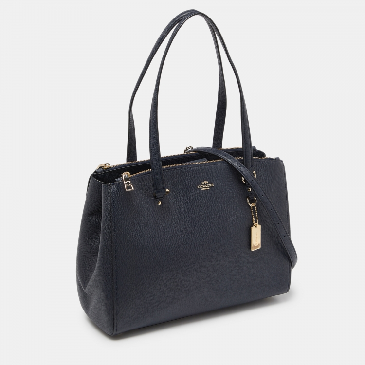 Pre Owned Coach Navy Blue Leather Stanton Carryall Tote 