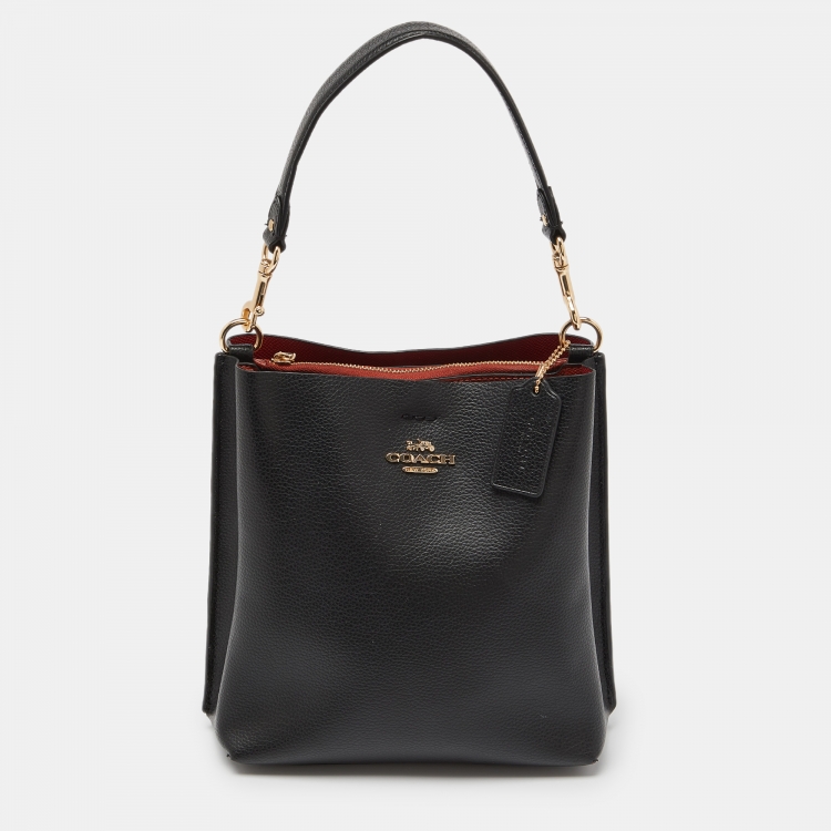 Pre Owned Coach Black Leather Mollie 22 Bucket Bag