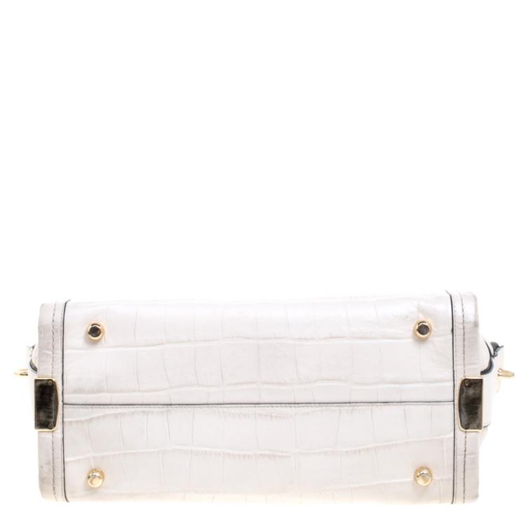 Pre Owned Coach Off White Croc Embossed Leather Large Swagger Top Handle Bag
