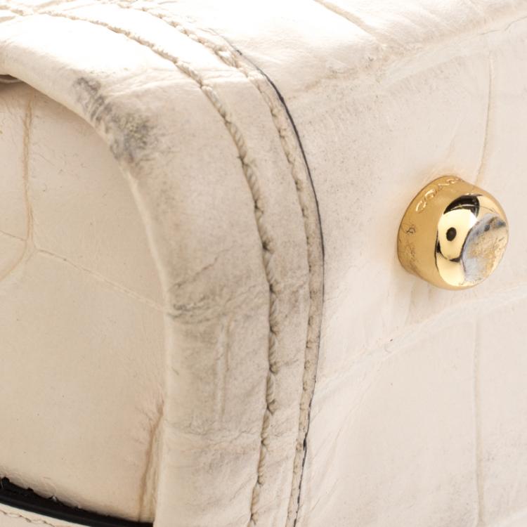 Pre Owned Coach Off White Croc Embossed Leather Large Swagger Top Handle Bag