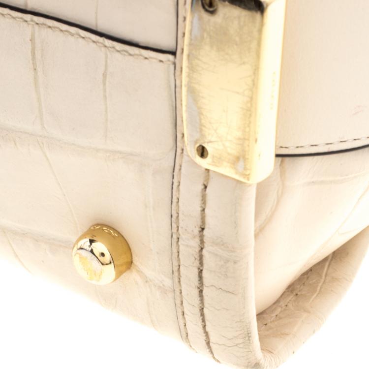 Pre Owned Coach Off White Croc Embossed Leather Large Swagger Top Handle Bag