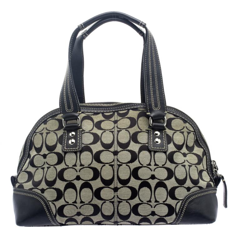 Pre Owned Coach Black/Beige Canvas and Leather Satchel