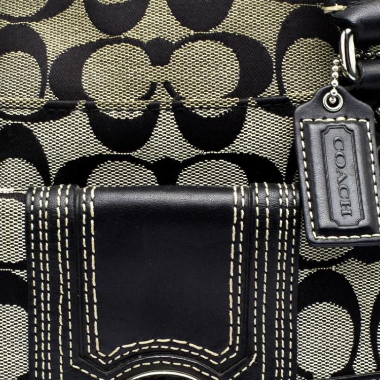 Pre Owned Coach Black/Beige Canvas and Leather Satchel