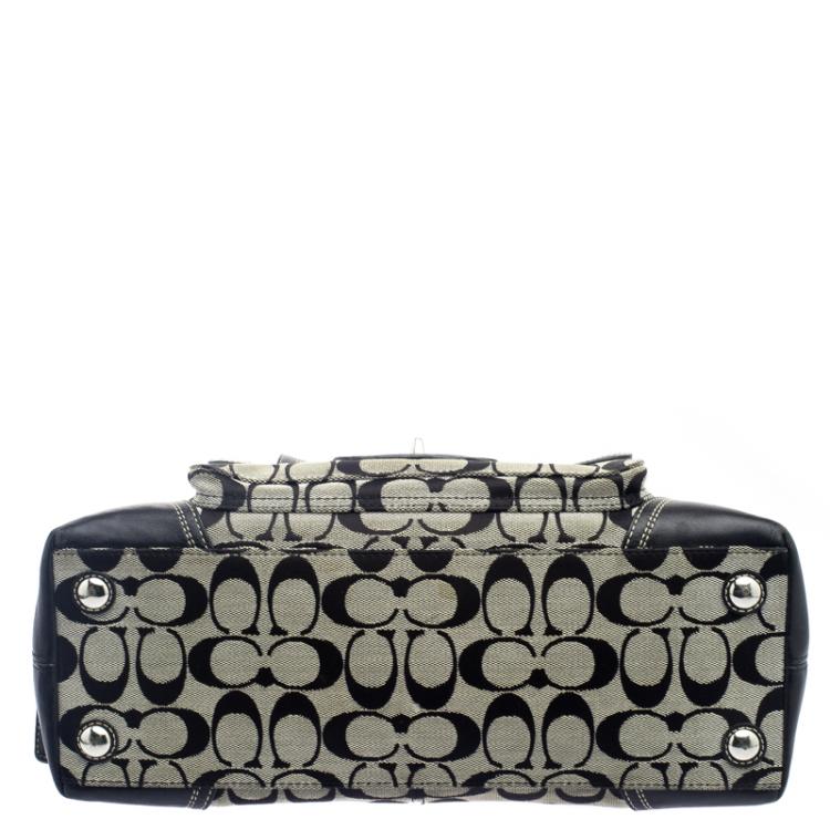 Pre Owned Coach Black/Beige Canvas and Leather Satchel