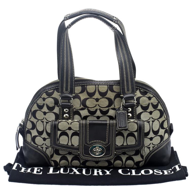 Pre Owned Coach Black/Beige Canvas and Leather Satchel