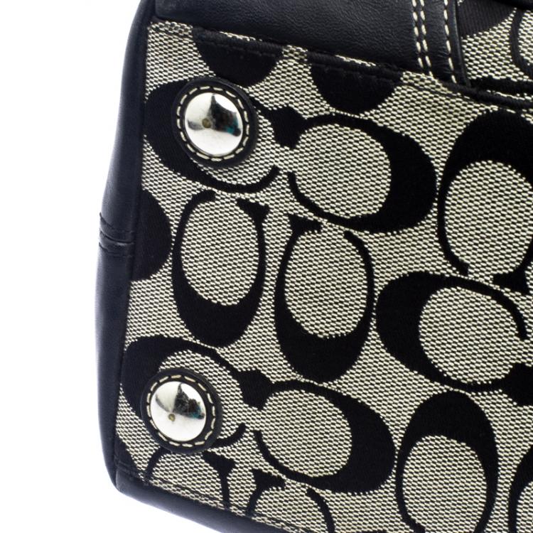 Pre Owned Coach Black/Beige Canvas and Leather Satchel