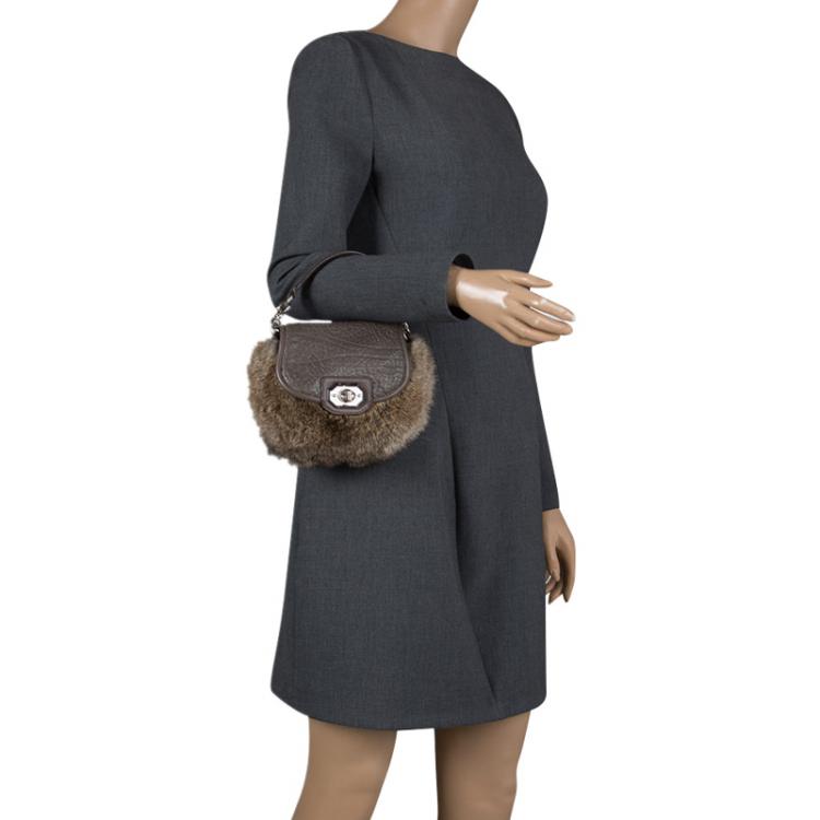 Pre Owned Coach Grey Rabbit Fur and Leather Handbag
