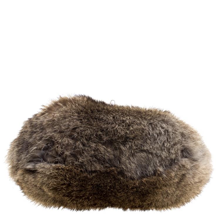Pre Owned Coach Grey Rabbit Fur and Leather Handbag