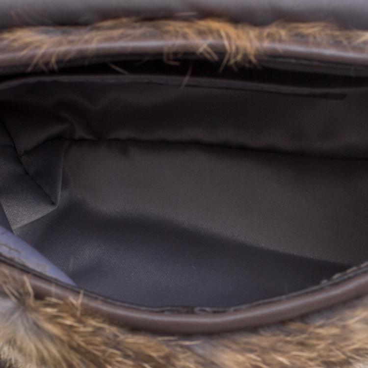 Pre Owned Coach Grey Rabbit Fur and Leather Handbag