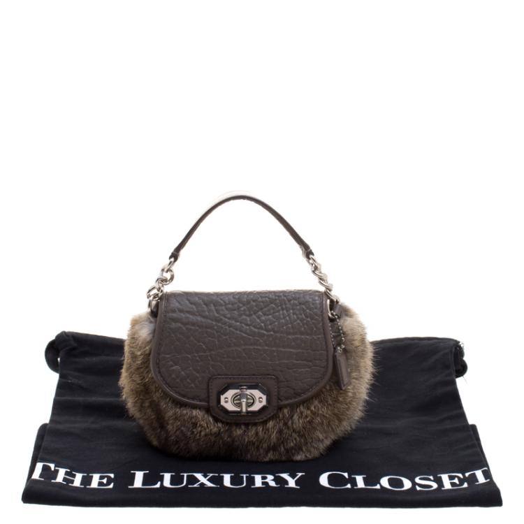 Pre Owned Coach Grey Rabbit Fur and Leather Handbag