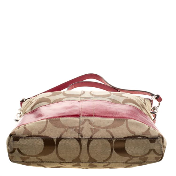 Pre Owned Coach Beige/Red Canvas Signature Crossbody Bag
