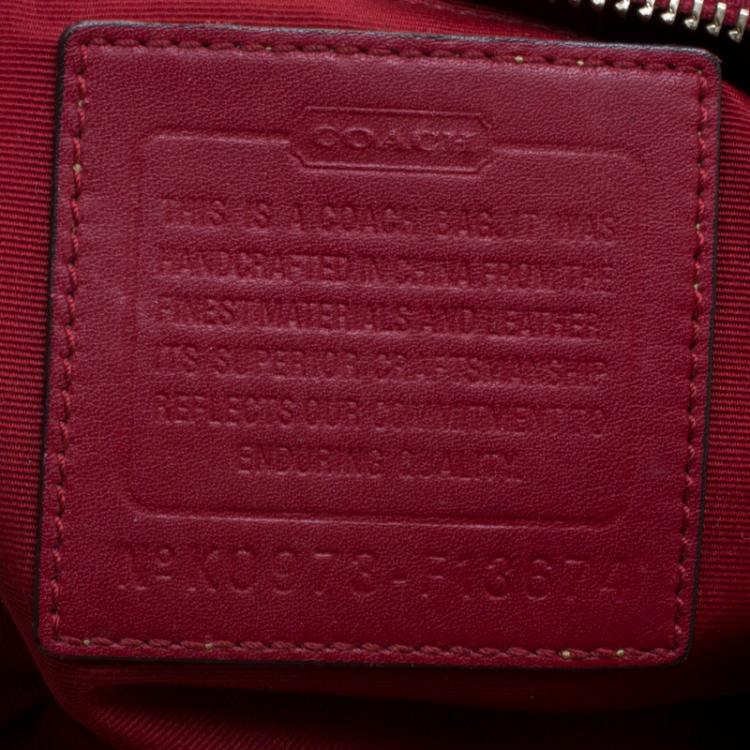 Pre Owned Coach Beige/Red Canvas Signature Crossbody Bag
