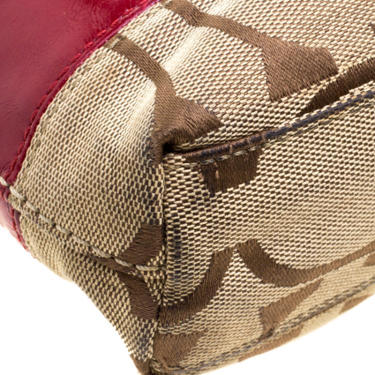 Pre Owned Coach Beige/Red Canvas Signature Crossbody Bag