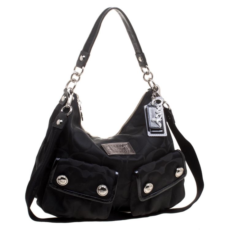 Pre Owned Coach Black Fabric Poppy Crossbody Bag 