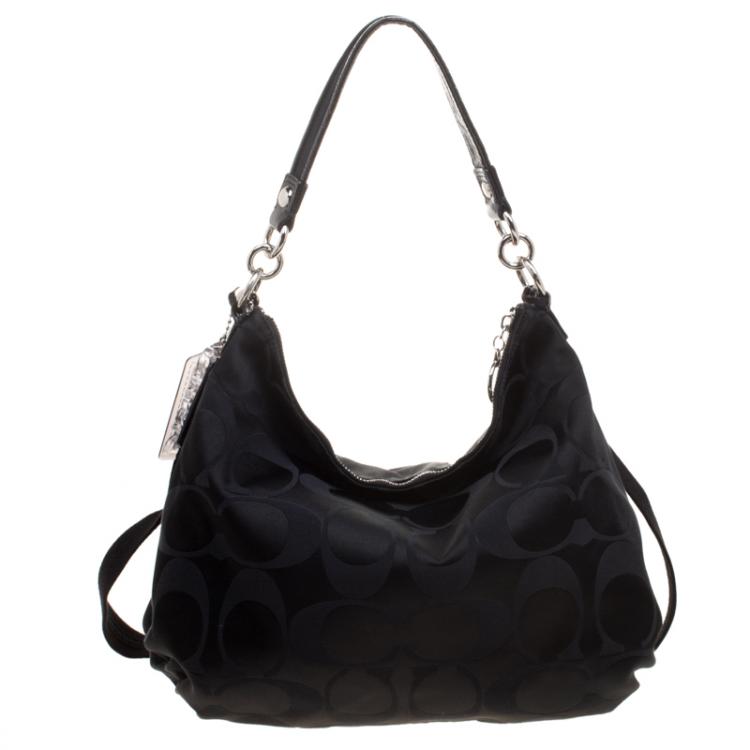 Pre Owned Coach Black Fabric Poppy Crossbody Bag 