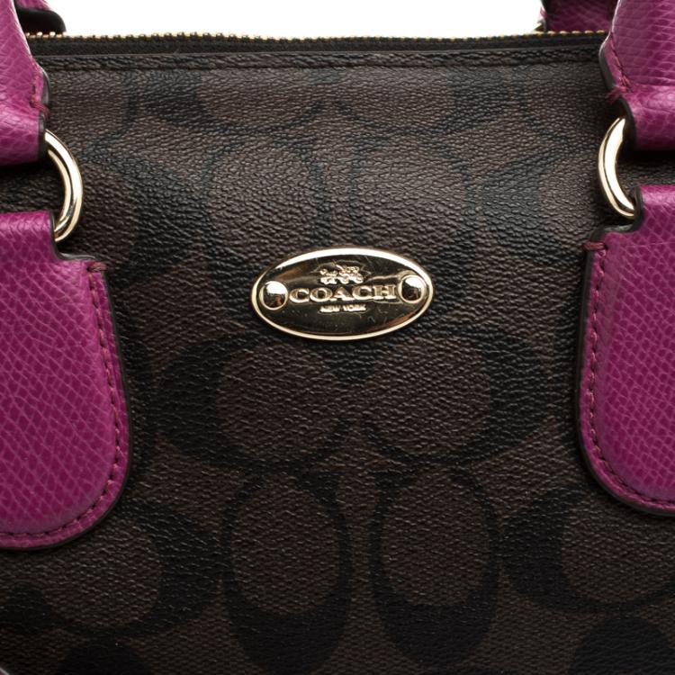 Pre Owned Coach Brown/Purple Signature Printed Canvas Mini Bennett Satchel