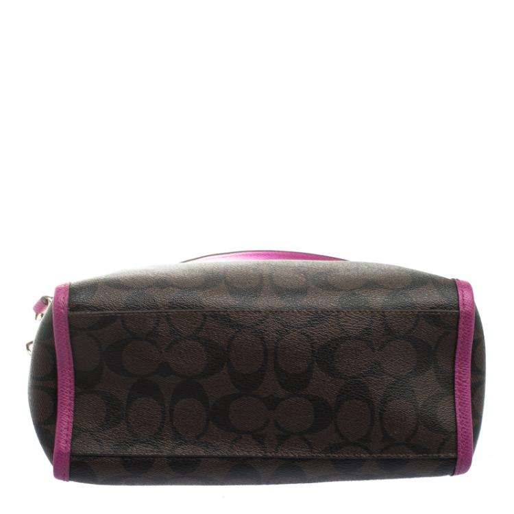 Pre Owned Coach Brown/Purple Signature Printed Canvas Mini Bennett Satchel