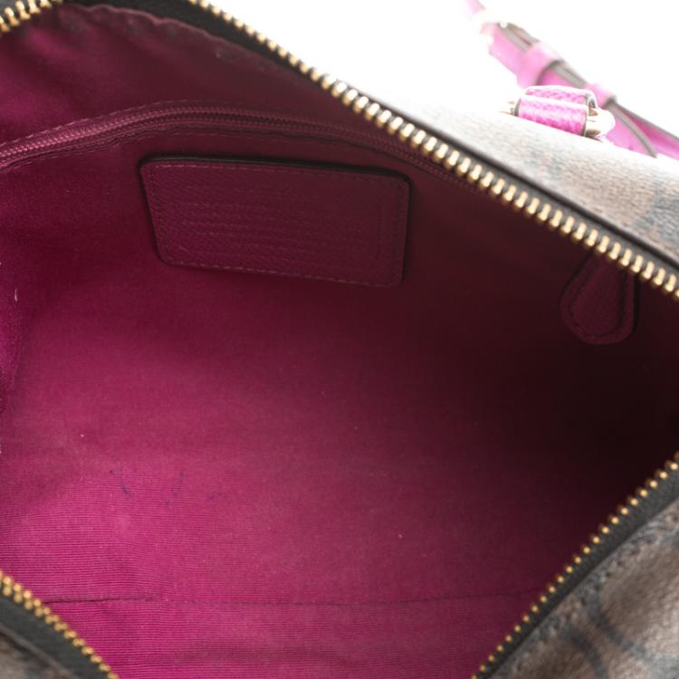 Pre Owned Coach Brown/Purple Signature Printed Canvas Mini Bennett Satchel